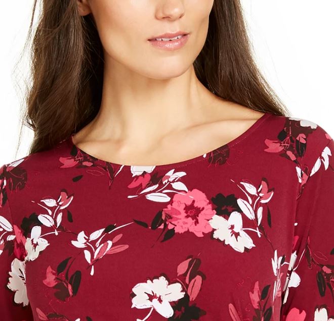 Alfani Women's Printed Side Tie Top Red Size Petite Medium