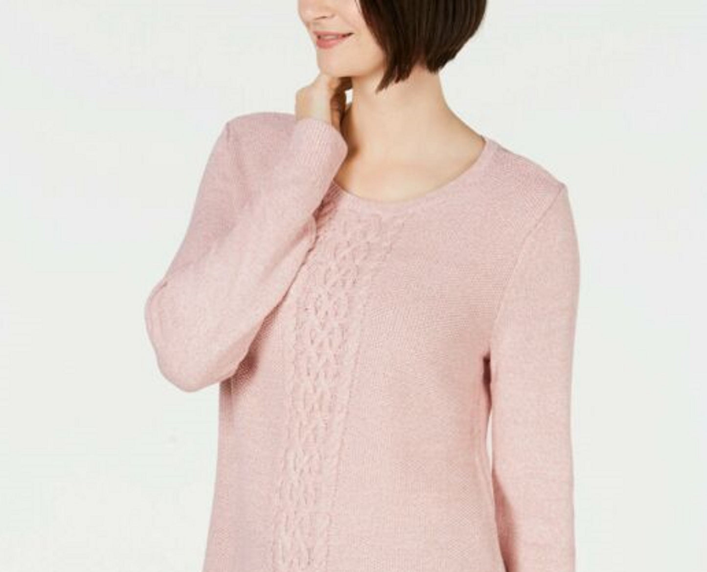 Karen Scott Women's Cable-Knit Panel Sweater Pink Size Small