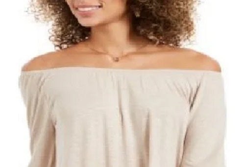 Style & Co Women's Off-The-Shoulder Bell-Sleeve Top Brown Size Medium