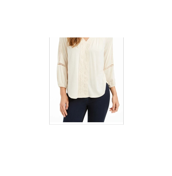 Style & Co Women's Lace Back Crochet Top White Size Small