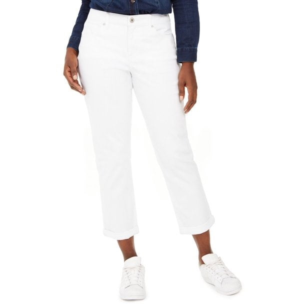 Style & Co Women's Curvy-Fit Cuffed Girlfriend Jeans White Size 16