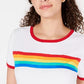 Love Tribe Juniors' Rainbow Stripe Graphic Ringer T-Shirt White Size Large