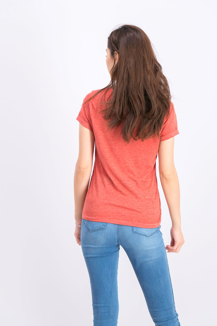Ultra Flirt Juniors' Heathered V-Neck T-Shirt Orange Size Medium