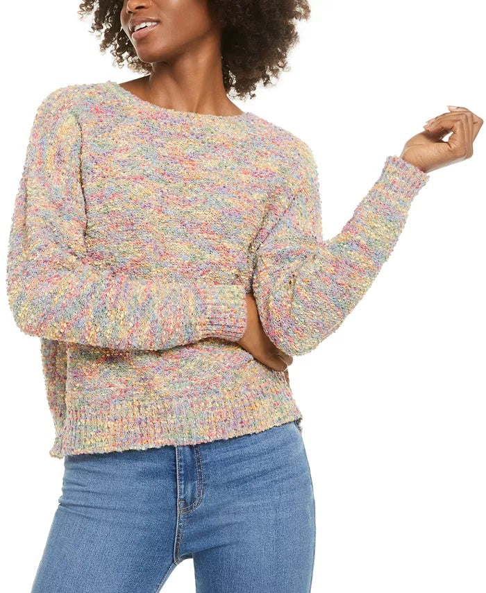 Ultra Flirt Junior's Rainbow Popcorn Sweater Grey Size X-Large