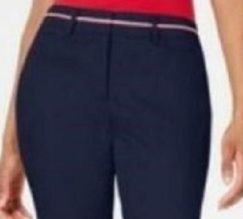 Tommy Hilfiger Women's Ribbon-Trim Ankle Pants Navy Size 14