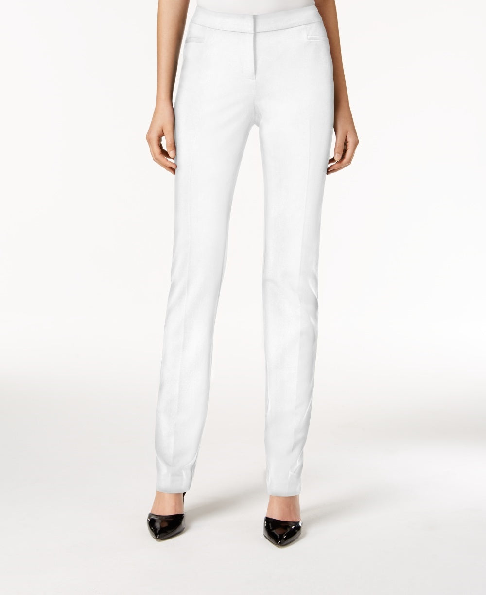 Alfani Women's Ivory Zippered Straight Leg Pants White Size 6