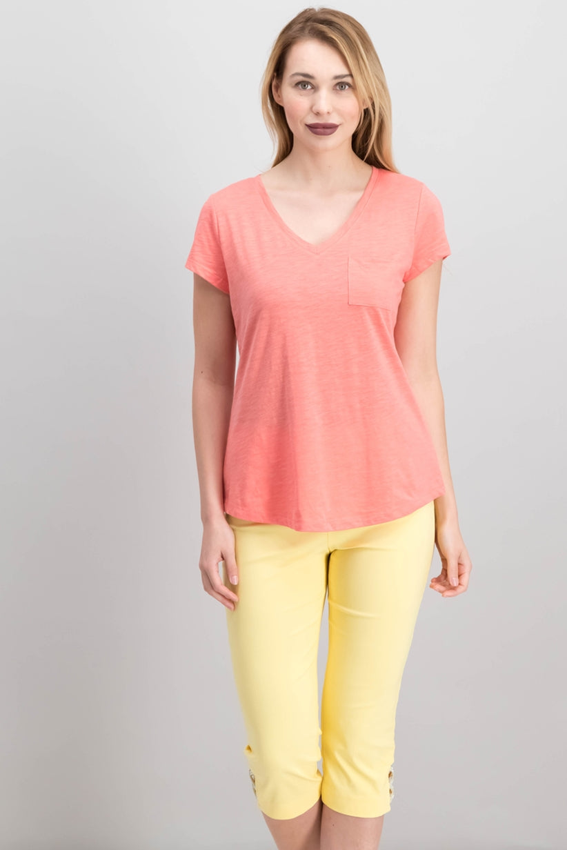 Maison Jules Women's V-Neck Patch-Pocket T-Shirt Pink Size Medium