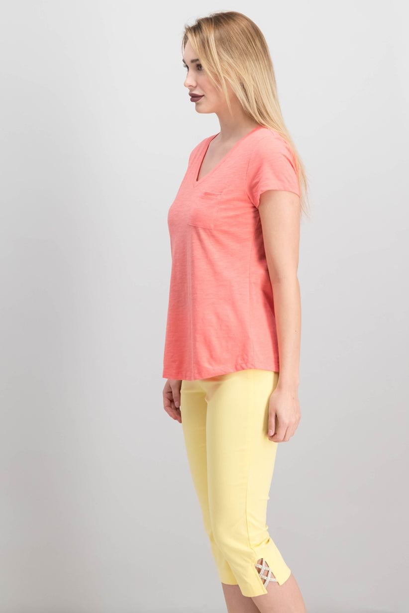 Maison Jules Women's V-Neck Patch-Pocket T-Shirt Pink Size Medium