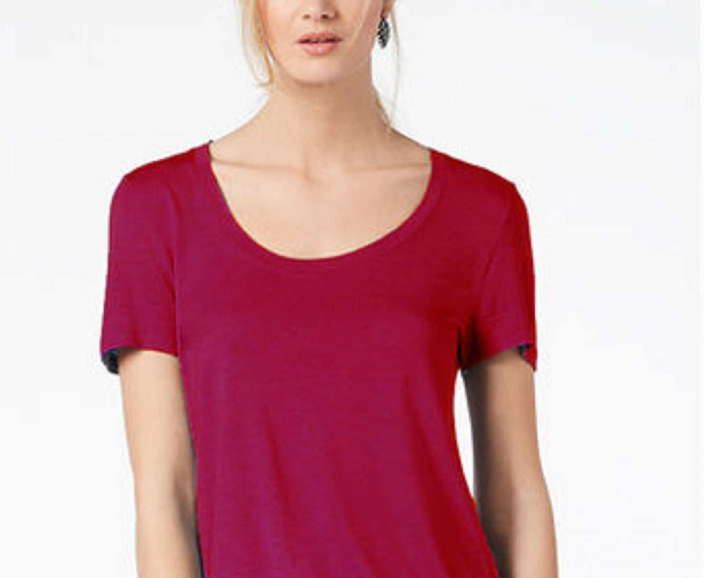 Maison Jules Women's Scoop-Neck T-Shirt Red Size Extra Large