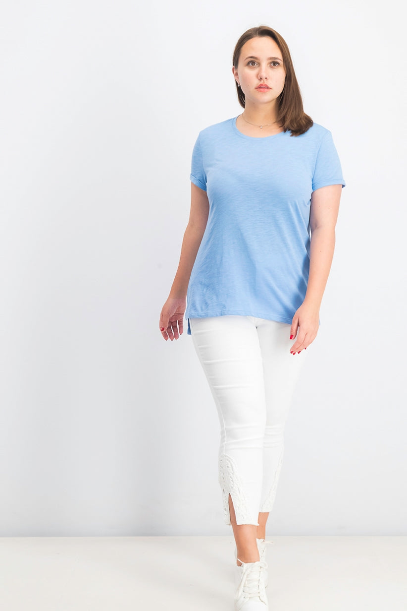 Maison Jules Women's High-Low T-Shirt Blue Size Large