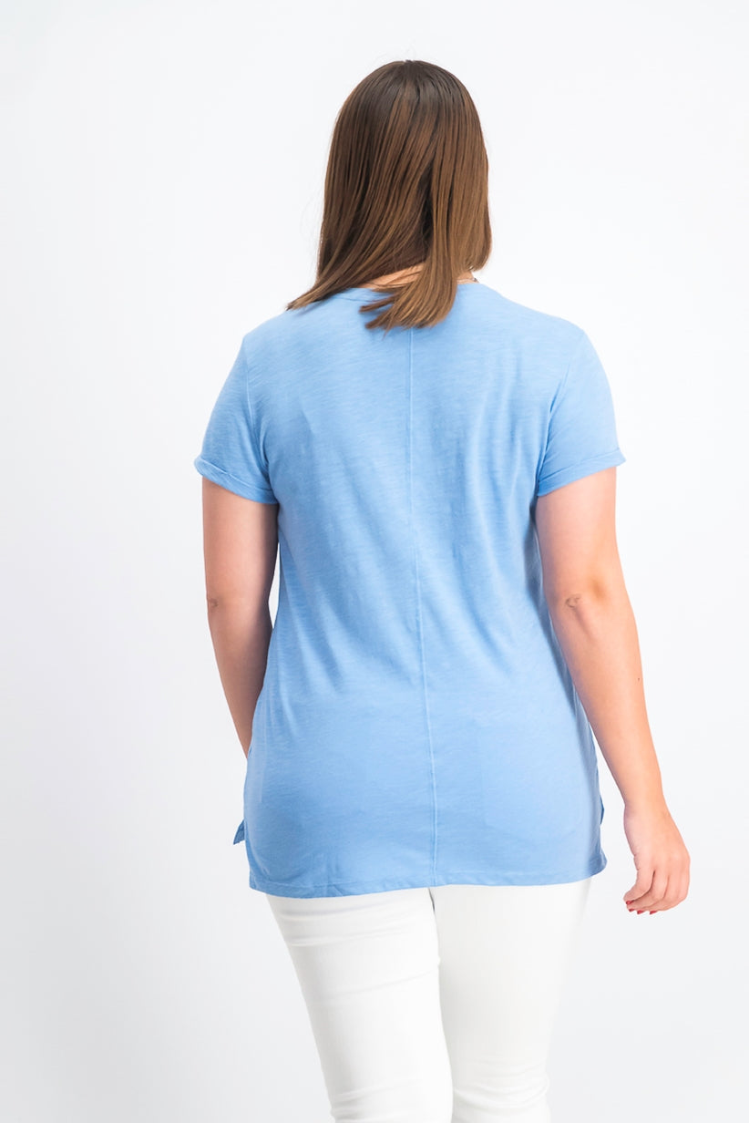 Maison Jules Women's High-Low T-Shirt Blue Size Large