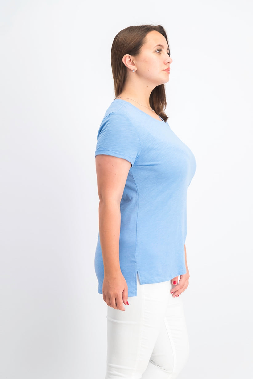 Maison Jules Women's High-Low T-Shirt Blue Size Large