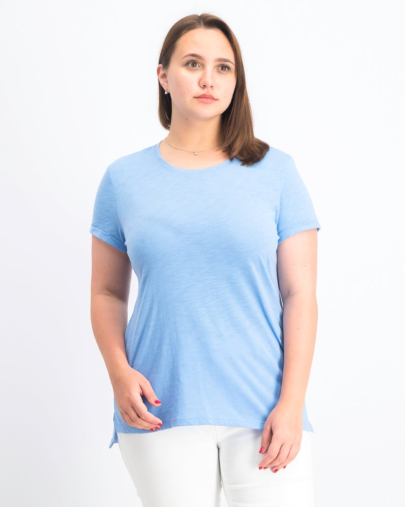 Maison Jules Women's High-Low T-Shirt Blue Size Large