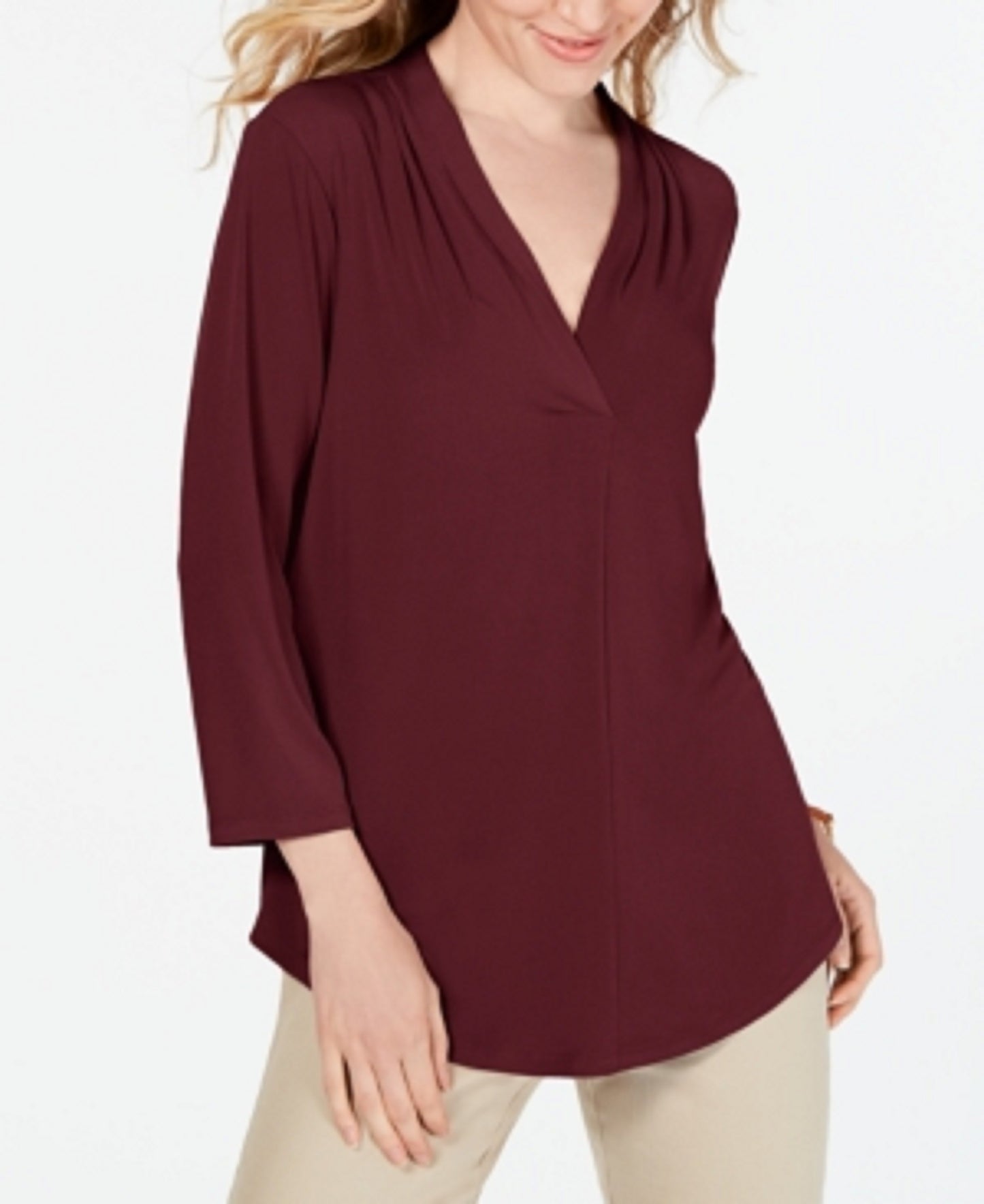 Charter Club Women's 3/4-Sleeve Top Wine Size Extra Small