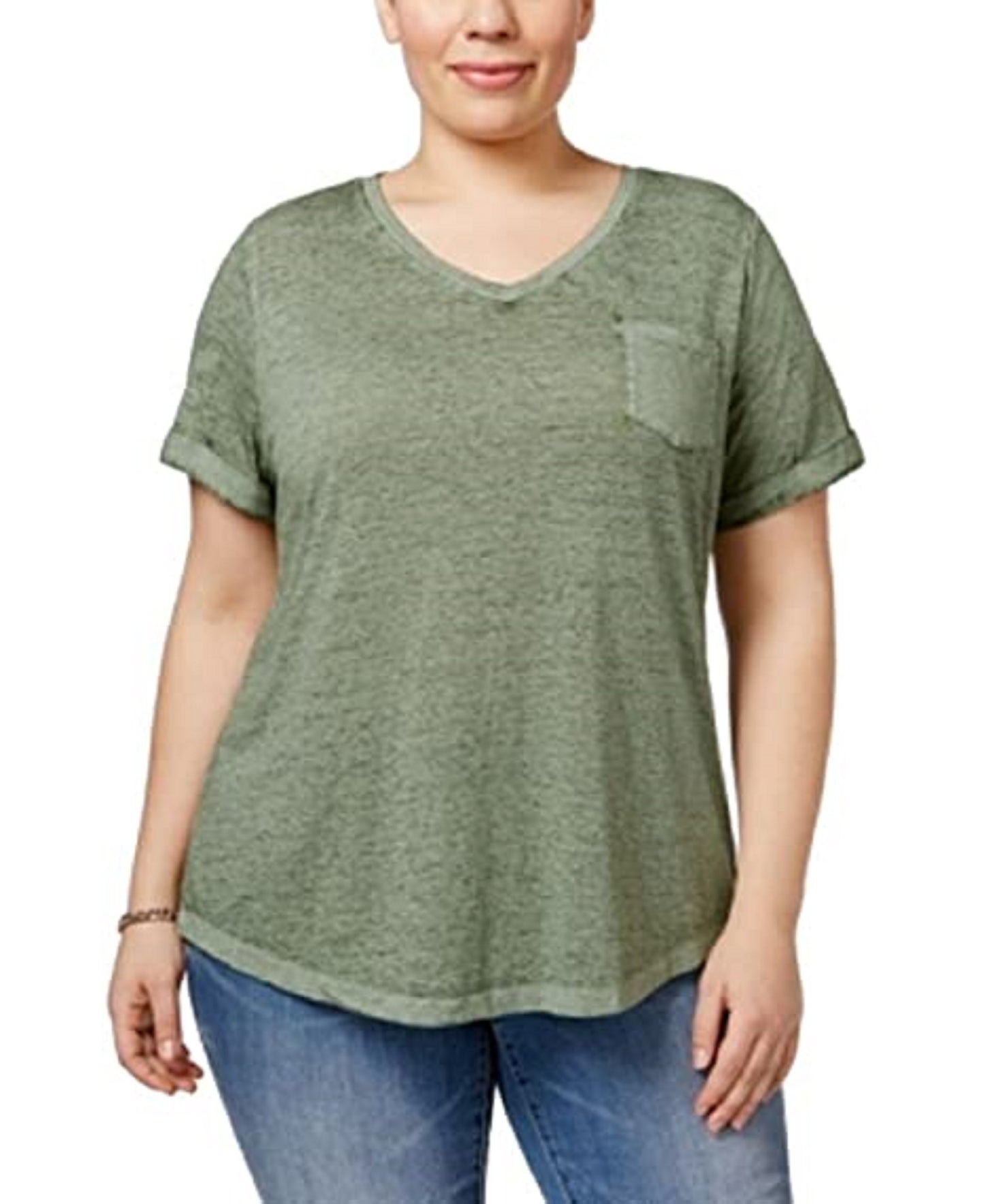 Style & Co Women's Burnout T-Shirt Green Size Extra Small