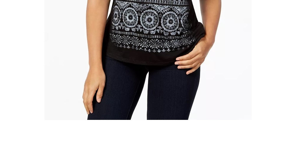 Style & Co Women's Graphic T-Shirt Black Size X-Small
