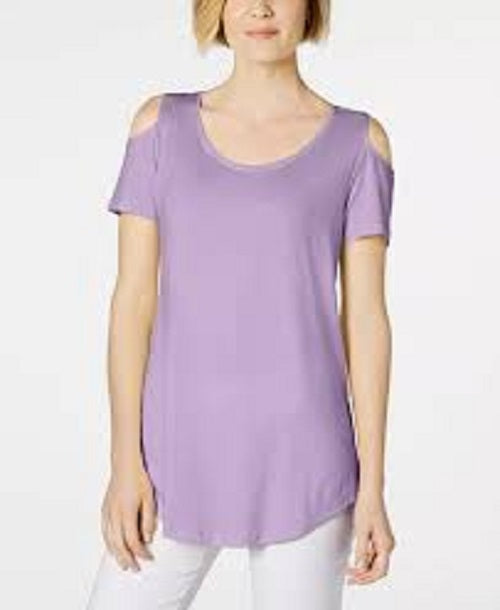 JM Collection Women's Cold-Shoulder Swing T-Shirt Purple Size Medium