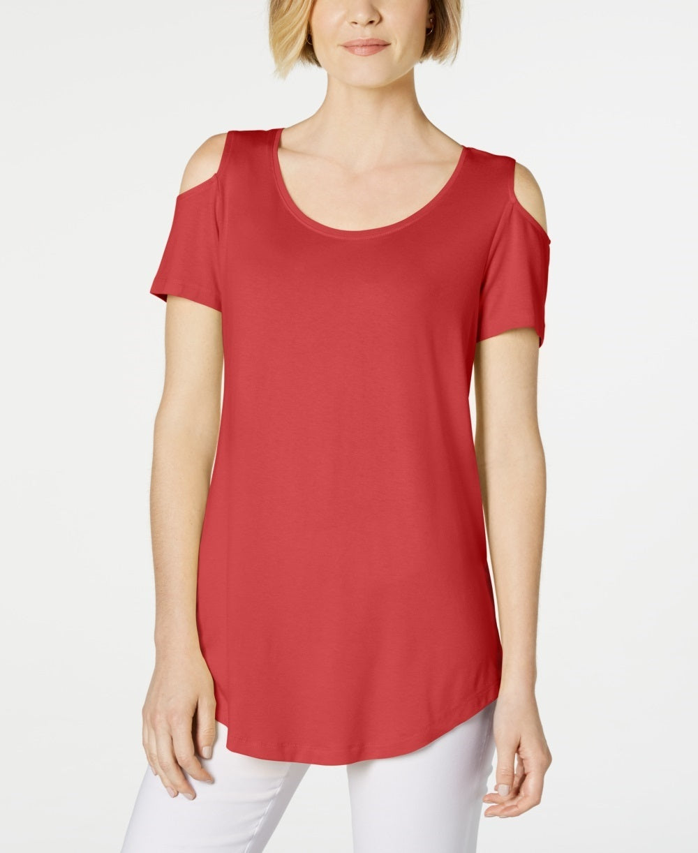 JM Collection Women's Cold Shoulder Swing T-Shirt Red Size Small