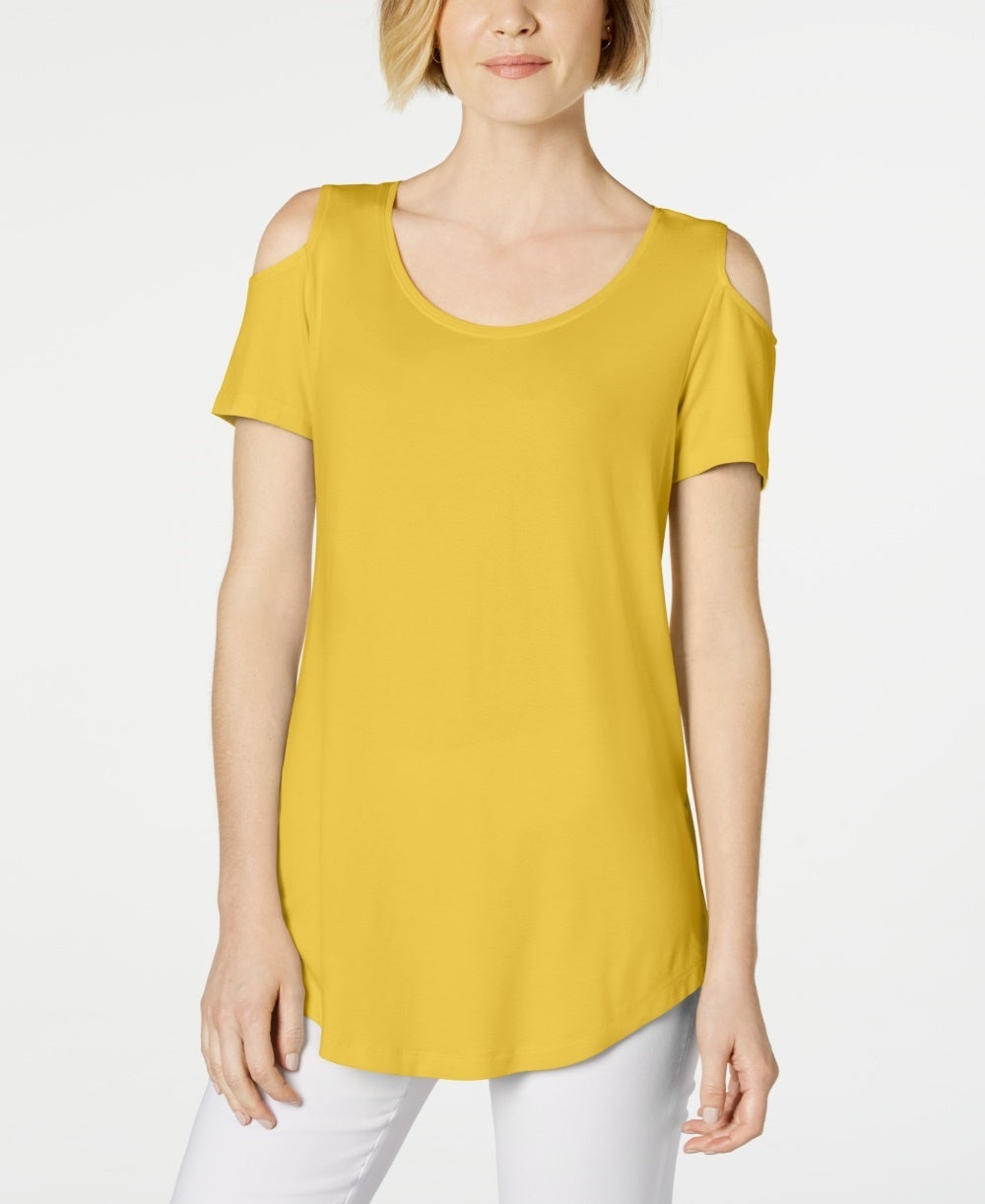 JM Collection Women's Cold-Shoulder Swing T-Shirt  Gold Size Medium
