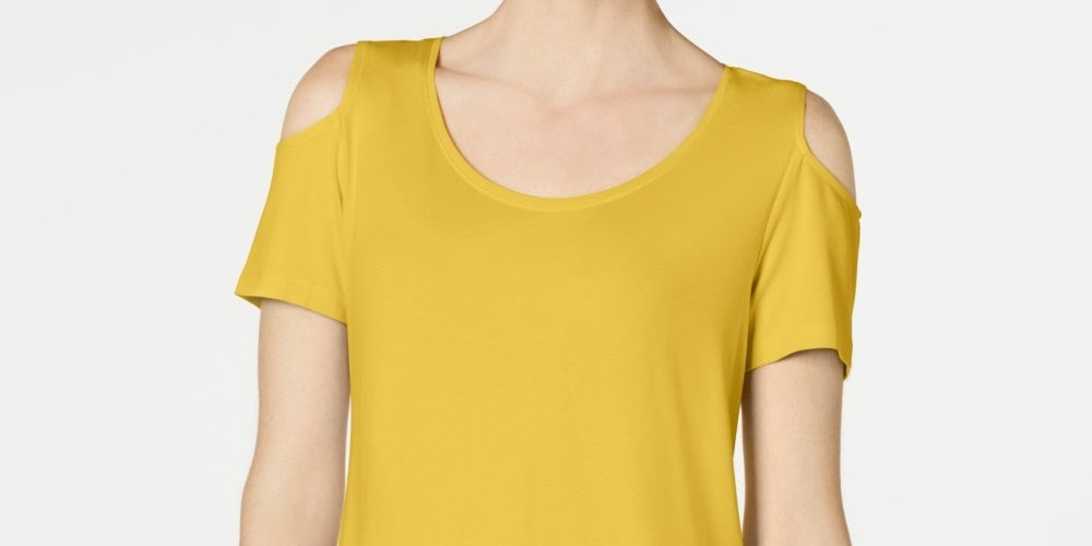 JM Collection Women's Cold-Shoulder Swing T-Shirt Gold Size Medium