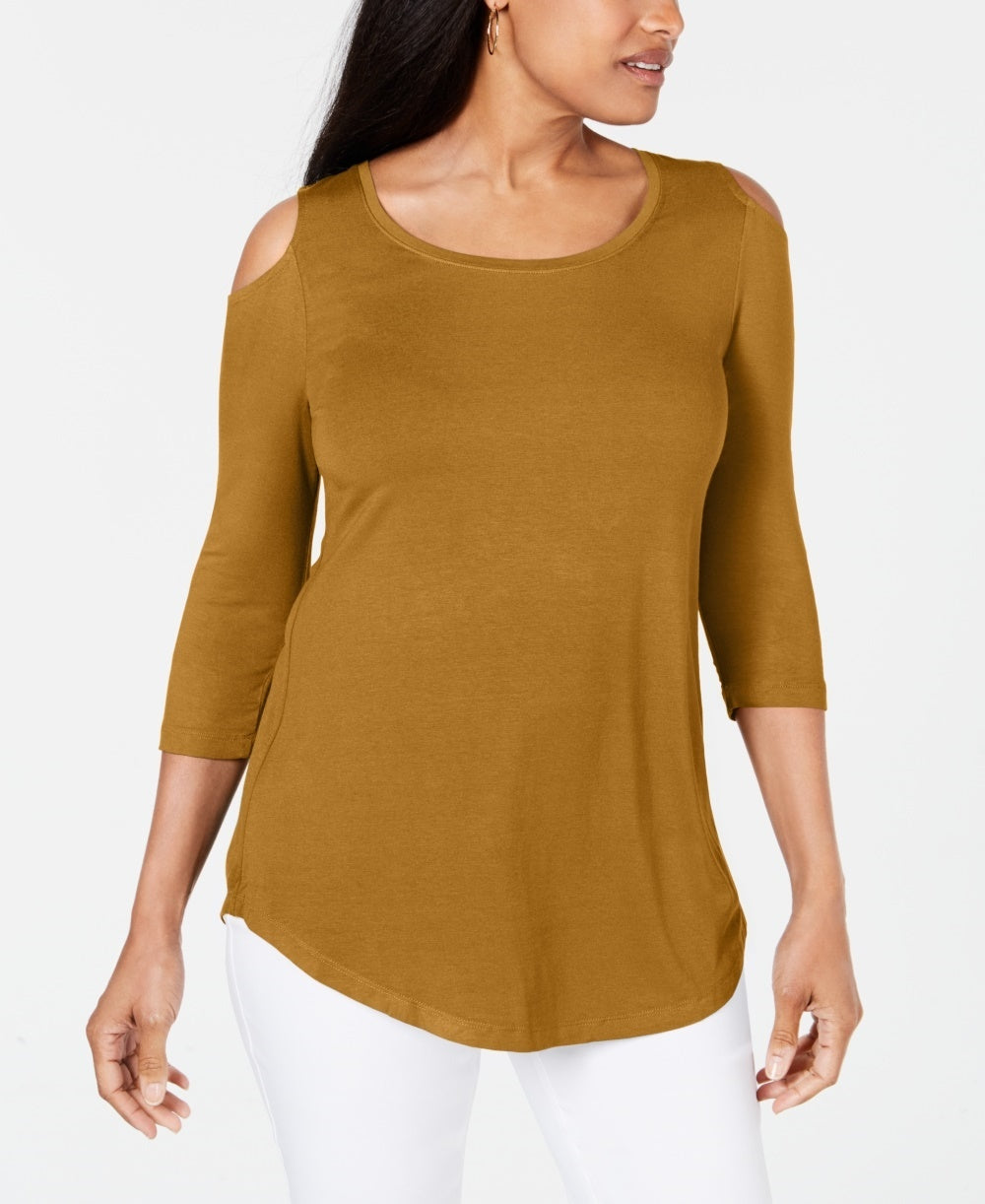 JM Women's Collection Cold-Shoulder Top Gold Size Medium