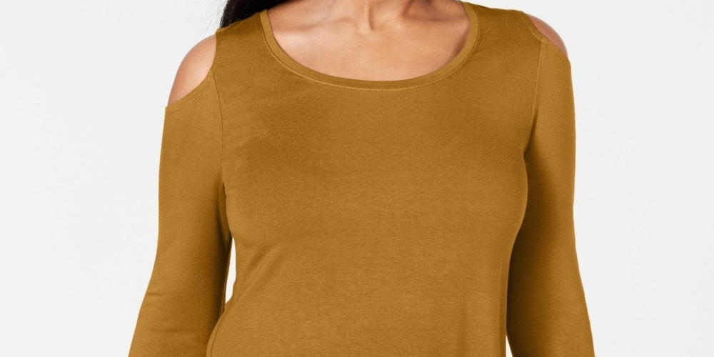 JM Women's Collection Cold-Shoulder Top Gold Size Medium
