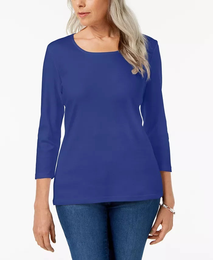 Karen Scott Women's Scoop-Neck Top Blue Size Small