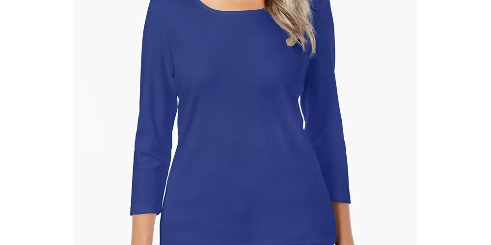 Karen Scott Women's Scoop-Neck Top Blue Size Small