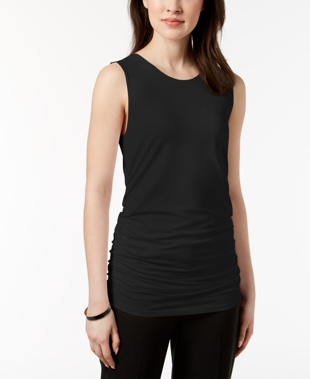 Alfani Women's Scoop Neck Ruched Tank Top Black Size Medium