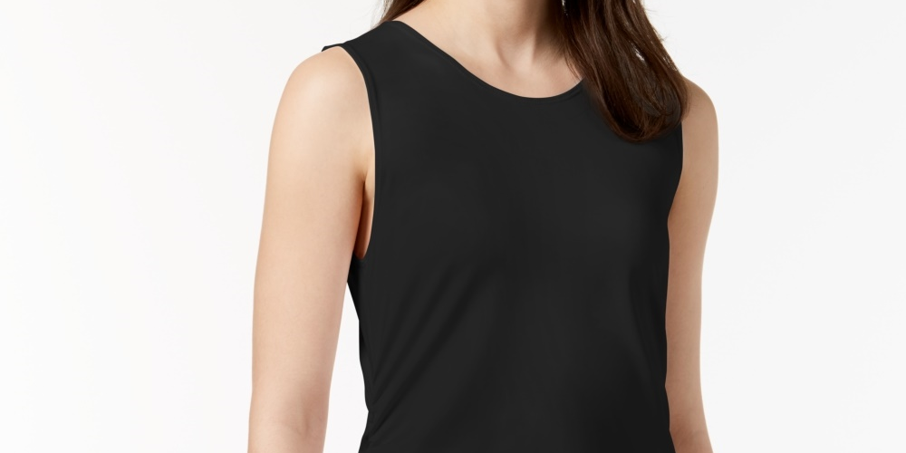 Alfani Women's Scoop Neck Ruched Tank Top Black Size Medium