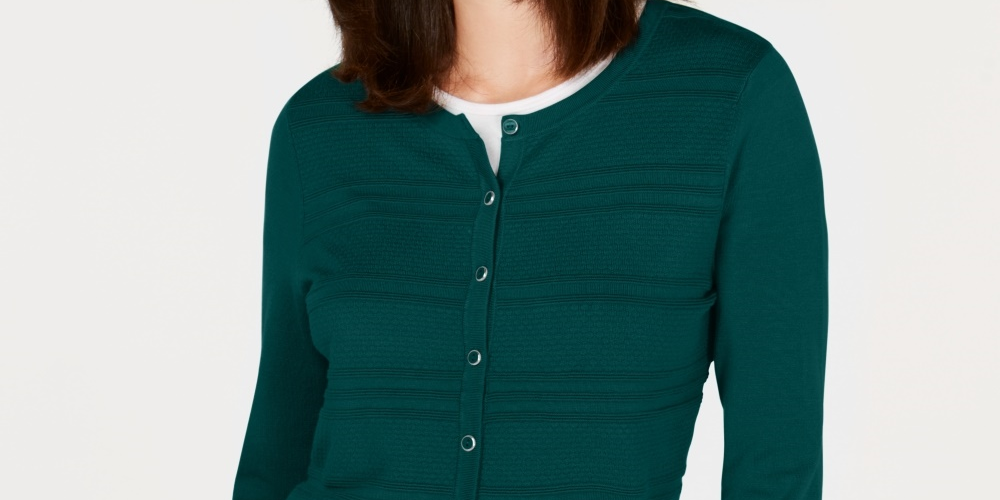 Charter Club Women's Textured Cardigan Green Size X-Small