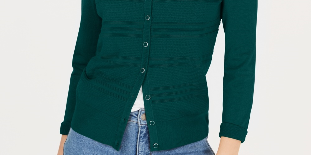 Charter Club Women's Textured Cardigan Green Size X-Small