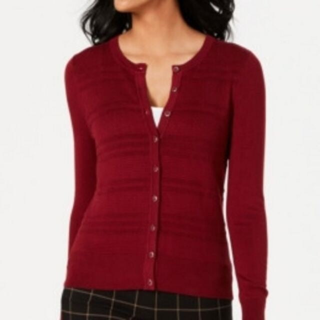 Charter Club Women's Textured Cardigan Wine Size Large