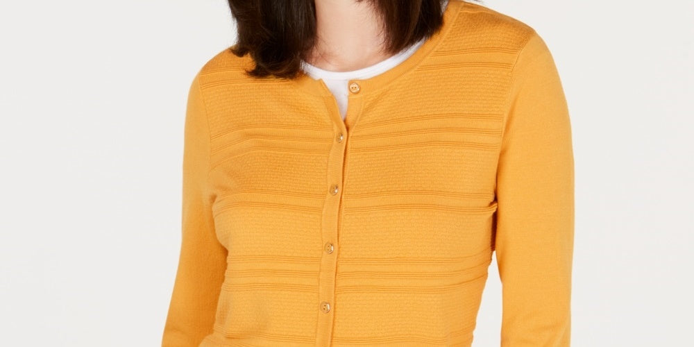 Charter Club Women's Textured Cardigan Gold Size Small