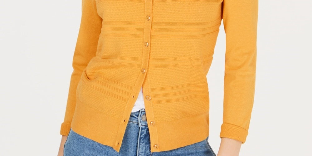 Charter Club Women's Textured Cardigan Gold Size Small