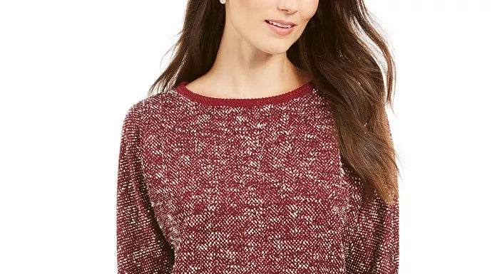 Charter Club Women's 3/4 Sleeve Bow Trim Top Wine Size X-Large