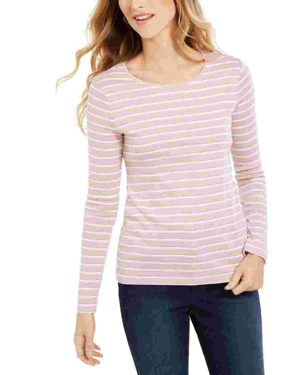 Charter Club Women's Metallic-Stripe Top Pink Size X-Large