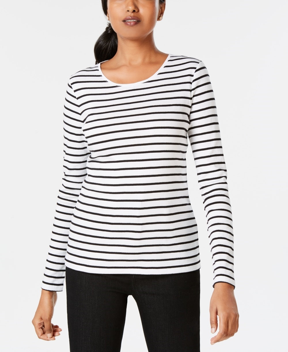 Charter Club Women's Metallic Stripe Top White Size Small