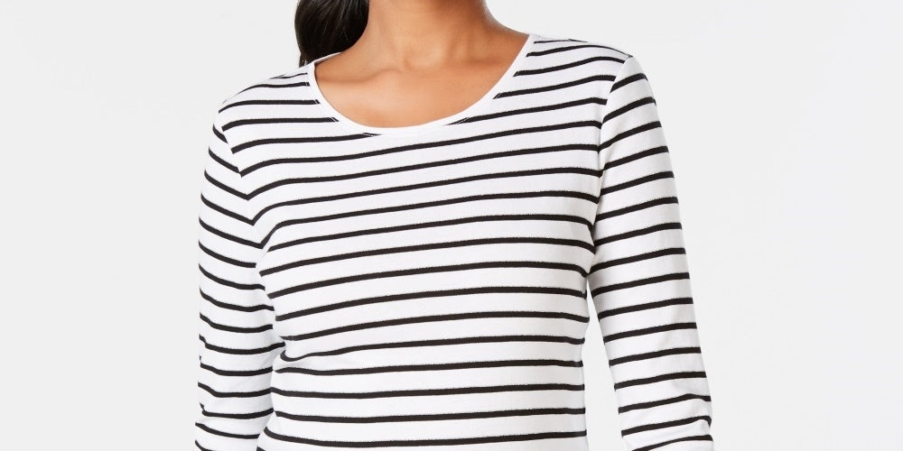 Charter Club Women's Metallic Stripe Top White Size Small