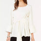 Karen Scott Women's Holiday Petite Long-Sleeve Studded Top Beige Size Extra Large