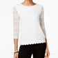 Charter Club Women's 3/4 Sleeve Lace Top White Size Small