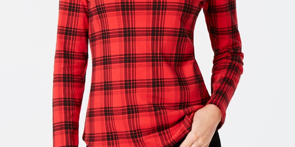Charter Club Women's Cotton Plaid Top Red Size X-Small