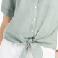 Charter Club Women's Linen Tie Front Button Up Shirt Green Size Small