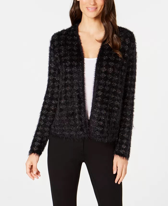 Alfani Women's Eyelash Cardigan Black Size Petite Medium
