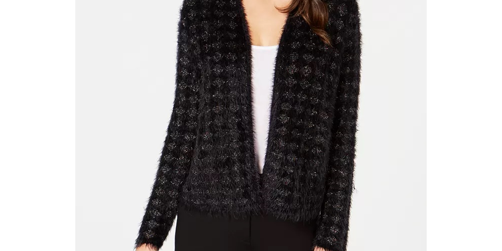 Alfani Women's Eyelash Cardigan Black Size Petite Medium