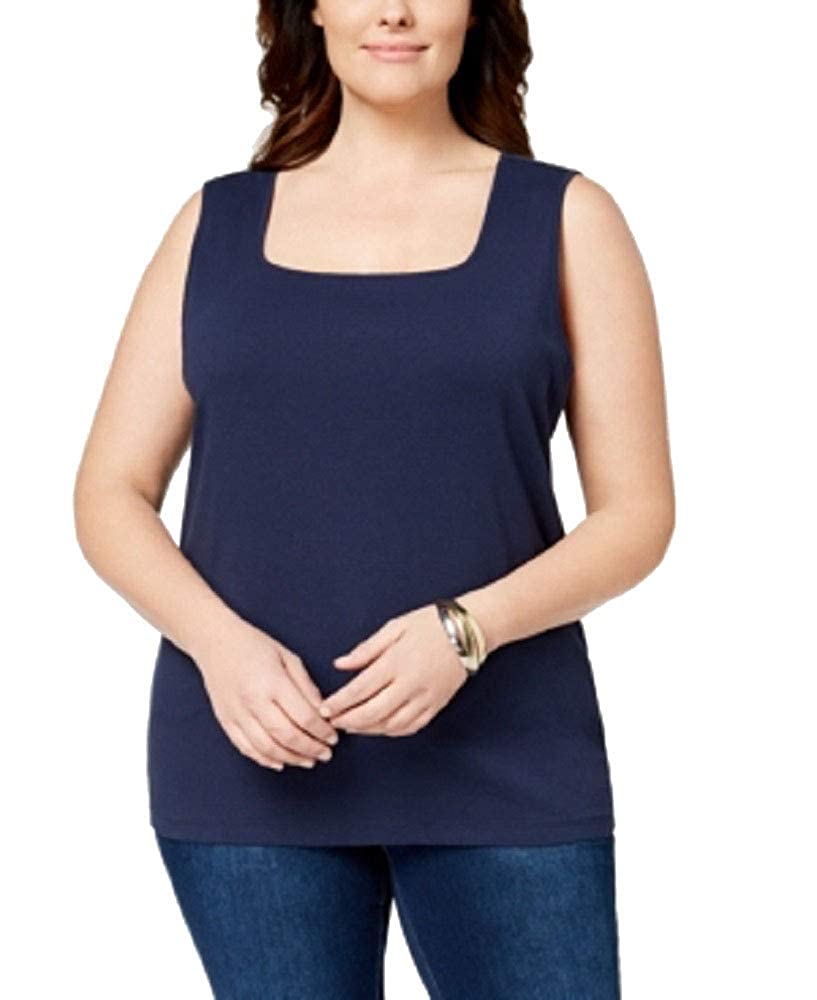Karen Scott Women's Square Neck Tank Top Blue Size X-Large