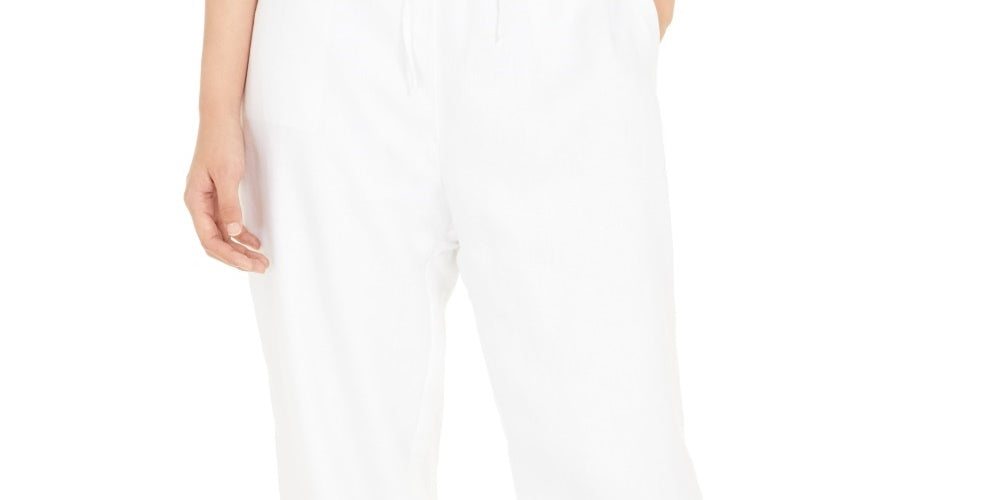 Charter Club Women's Linen Drawstring-Waist Pants White Size Large