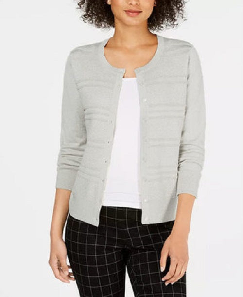 Charter Club Women's Textured Lurex Cardigan Sweater Gray Size X-Large