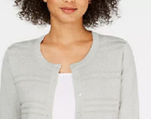 Charter Club Women's Textured Lurex Cardigan Sweater Gray Size X-Large