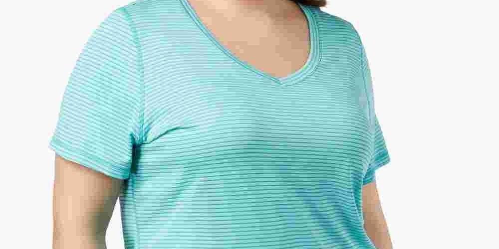 Ideology Women's Plus Size Striped T-Shirt Blue Size 2X